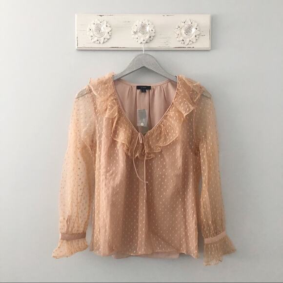 J. Crew Ruffleneck Top in Clip Dot Blouse in Bronzed Clay NEW - Picture 1 of 10